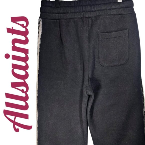 ALLSAINTS GISELLE CHAIN FRINGE TRIM BLACK SWEATPANTS, SIZE SMALL - Picture 6 of 16